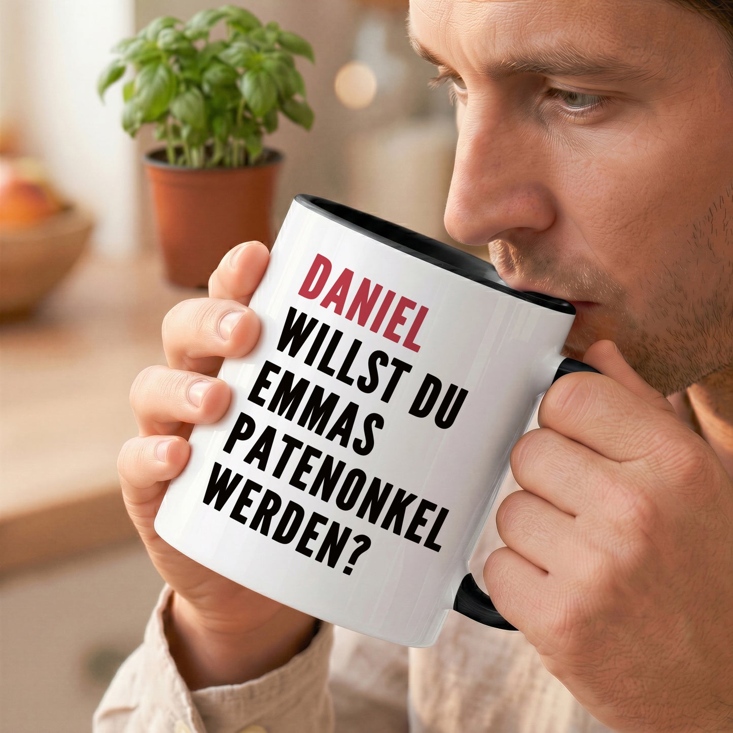 Keramiktasse für Patenonkel frage Willst du mein Patenonkel werden Keramiktasse 330 ml (Schwarz)