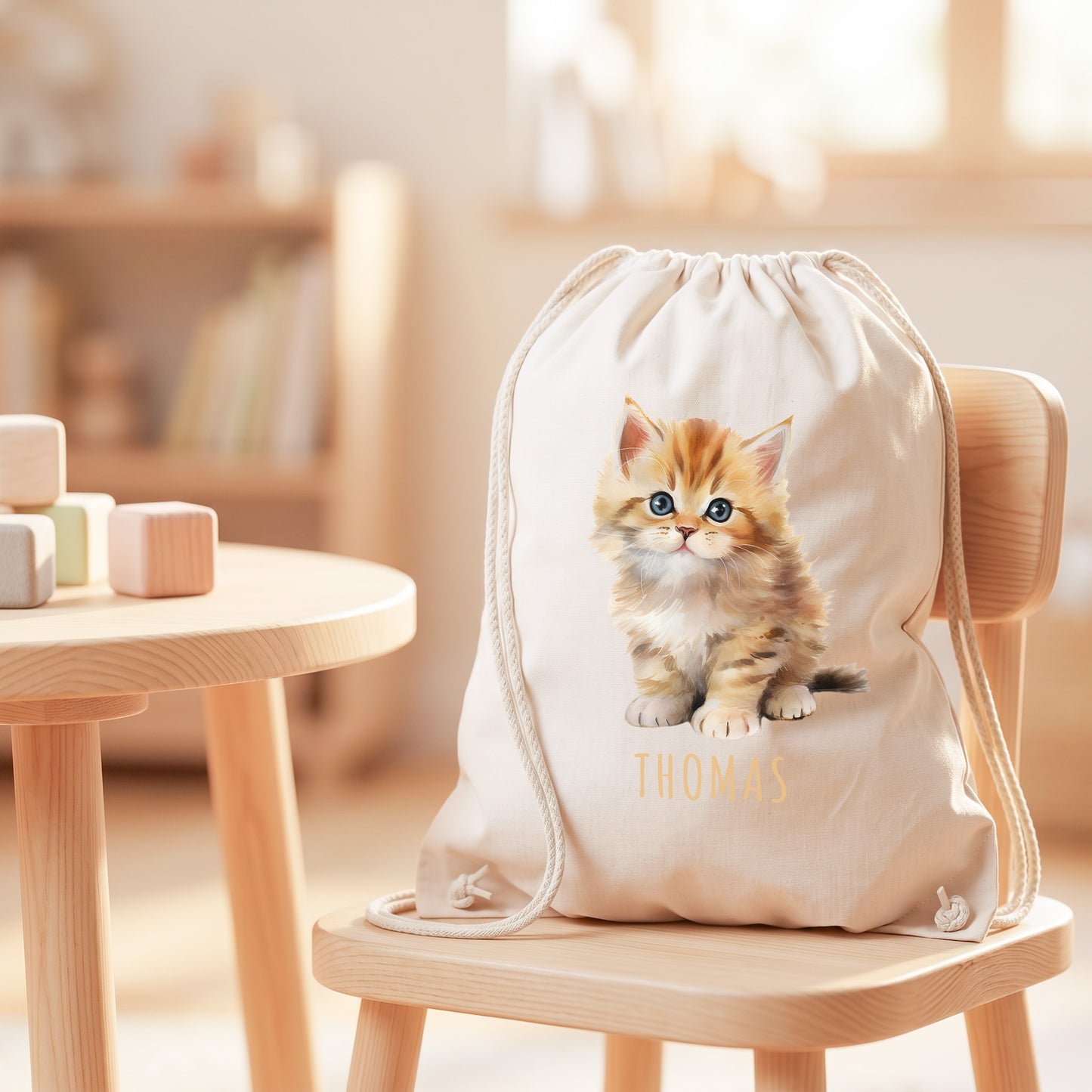 Katze Turnbeutel Kinder personalisierter Sportbeutel für den Kindergarten Stoffbeutel mit Kordelzug