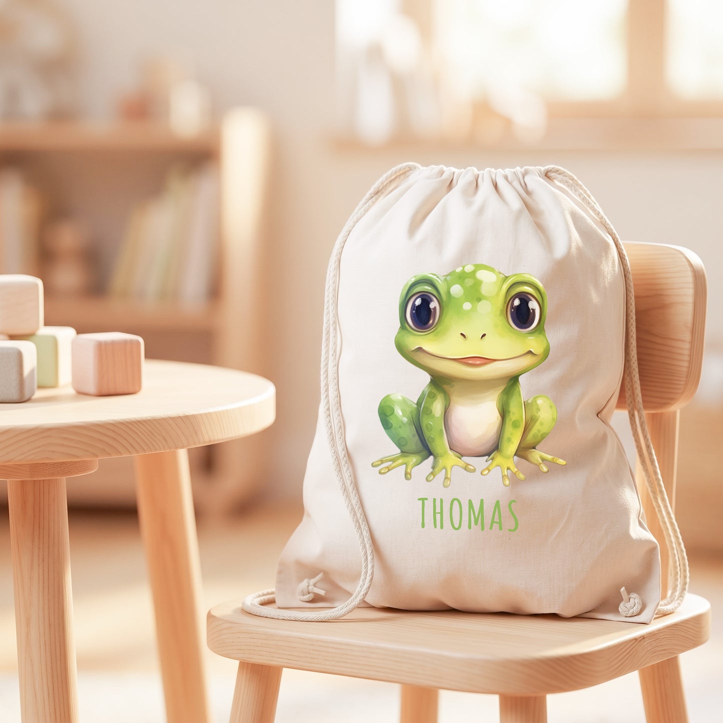 Frosch Turnbeutel Kinder personalisierter Sportbeutel für den Kindergarten Stoffbeutel mit Kordelzug