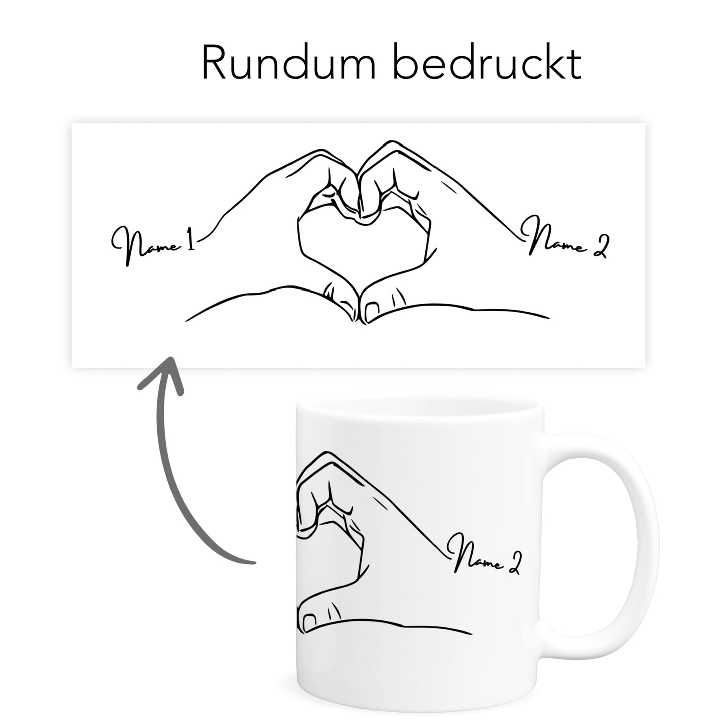 Partnertassen für Paare Hand in Hand personalisiert Tassen 2er Set Partner Geschenk Hände Pärchen Hochzeitsgeschenk Verlobungsgeschenk Kaffeetassen aus Keramik 330 ml