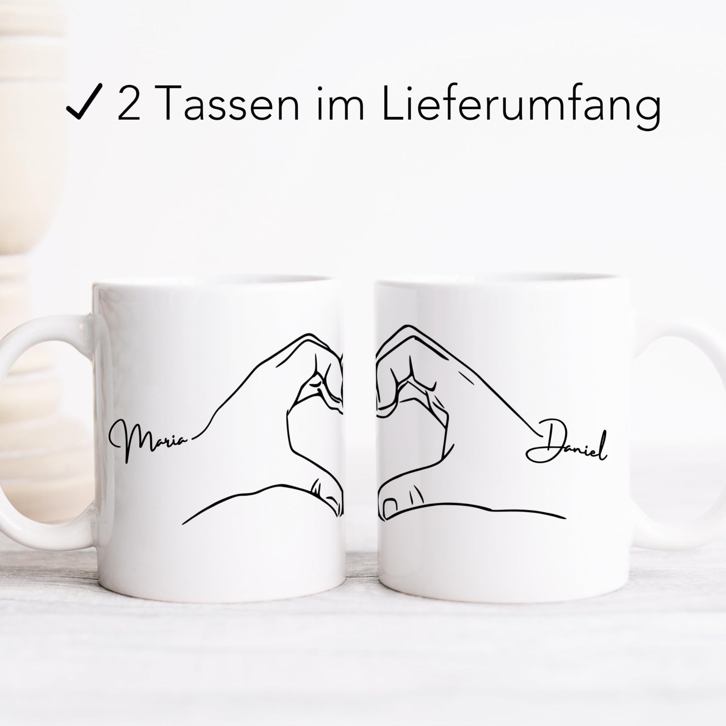 Partnertassen für Paare Hand in Hand personalisiert Tassen 2er Set Partner Geschenk Hände Pärchen Hochzeitsgeschenk Verlobungsgeschenk Kaffeetassen aus Keramik 330 ml