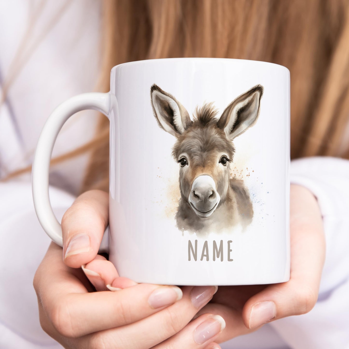 Esel Tasse personalisierte Kindertasse mit Namen Eseltasse Namenstasse süßes Kinder Geschenk für Jungen & Mädchen Kaffeetasse Teetasse aus Keramik 330 ml