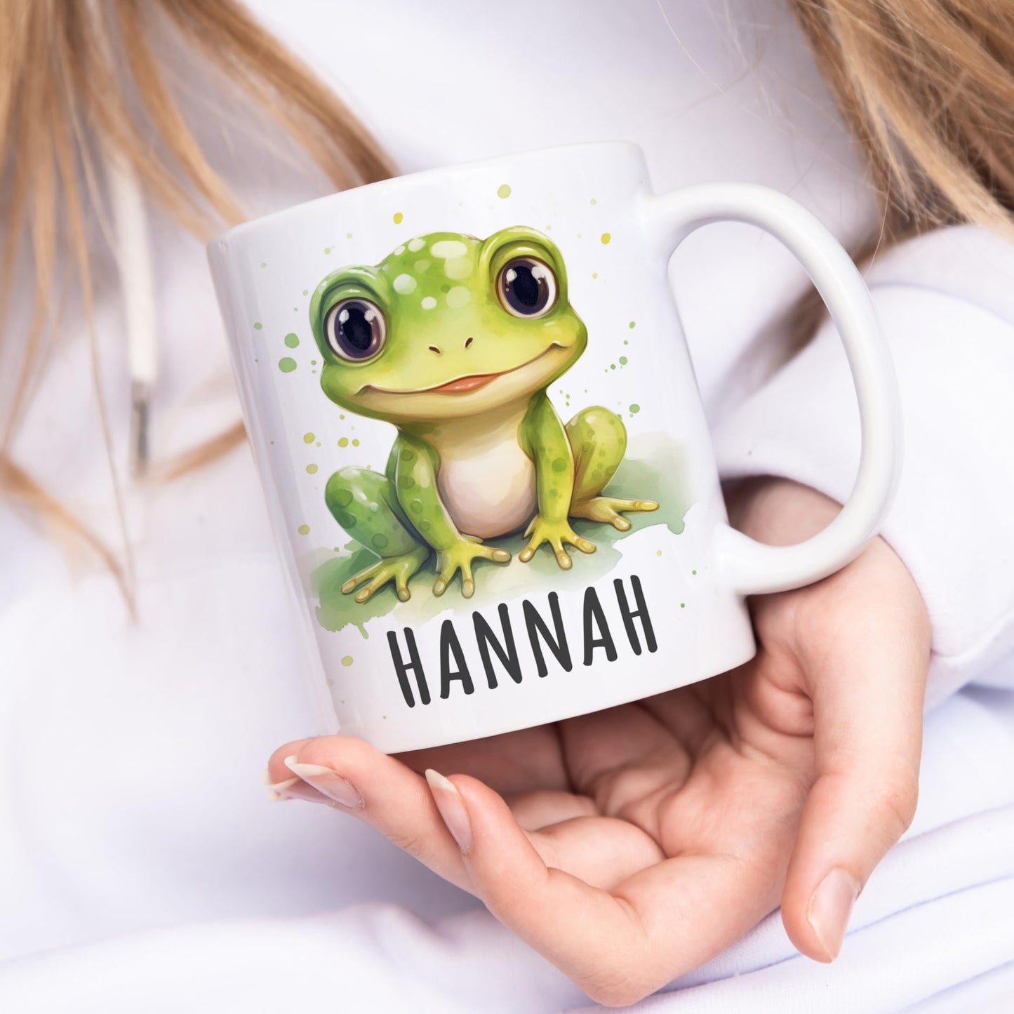 Frosch Tasse personalisierte Kindertasse mit Namen Froschtasse Namenstasse süßes Kinder Geschenk für Jungen & Mädchen Kaffeetasse Teetasse aus Keramik 330 ml