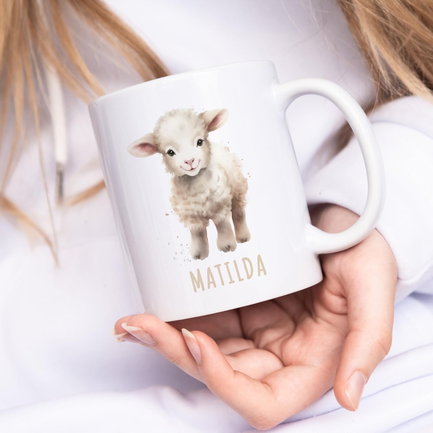 Schaf Tasse personalisierte Kindertasse mit Namen Schaftasse Namenstasse süßes Kinder Geschenk für Jungen & Mädchen Kaffeetasse Teetasse aus Keramik 330 ml