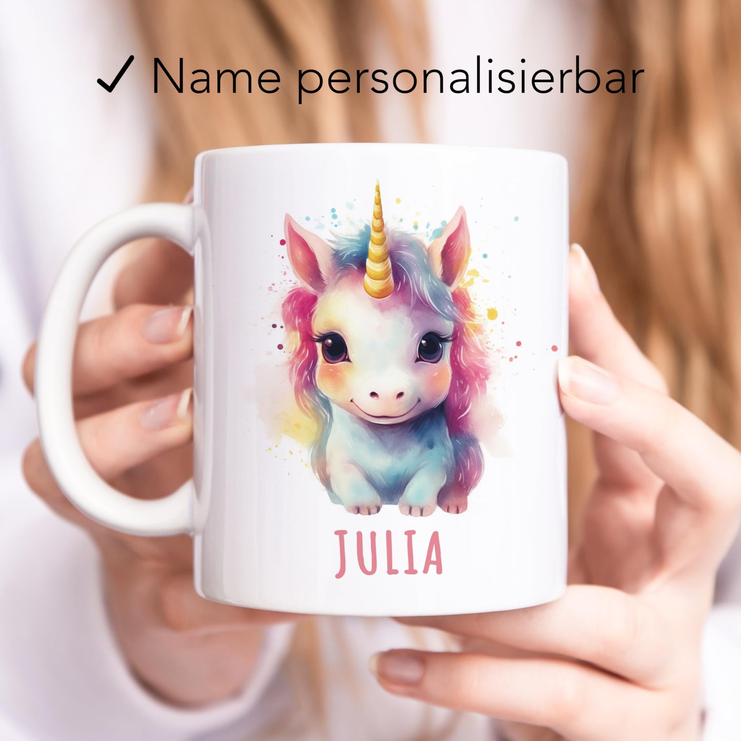 Einhorn Tasse personalisierte Kindertasse mit Namen Einhorntasse Namenstasse süßes Kinder Geschenk für Jungen & Mädchen Kaffeetasse Teetasse aus Keramik 330 ml