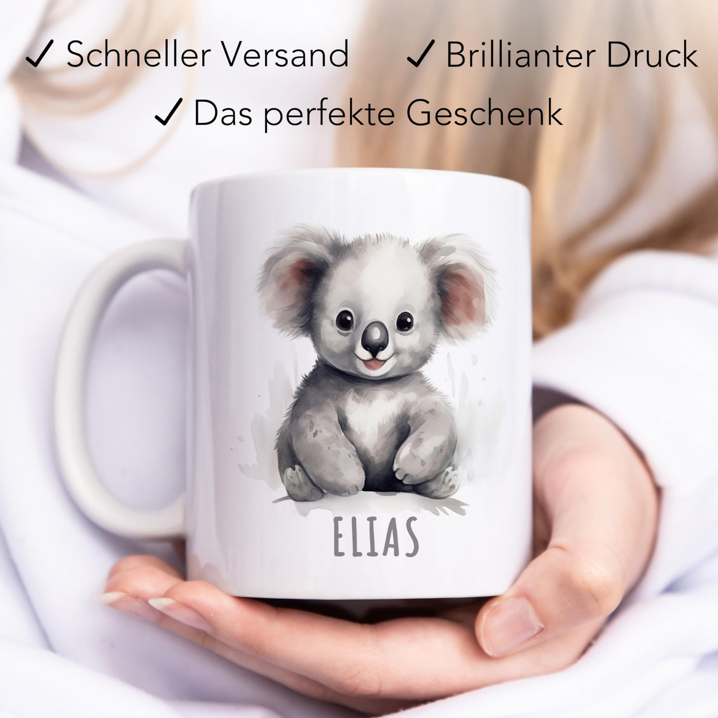 Koala Tasse personalisierte Kindertasse mit Namen Koalatasse Namenstasse süßes Kinder Geschenk für Jungen & Mädchen Kaffeetasse Teetasse aus Keramik 330 ml