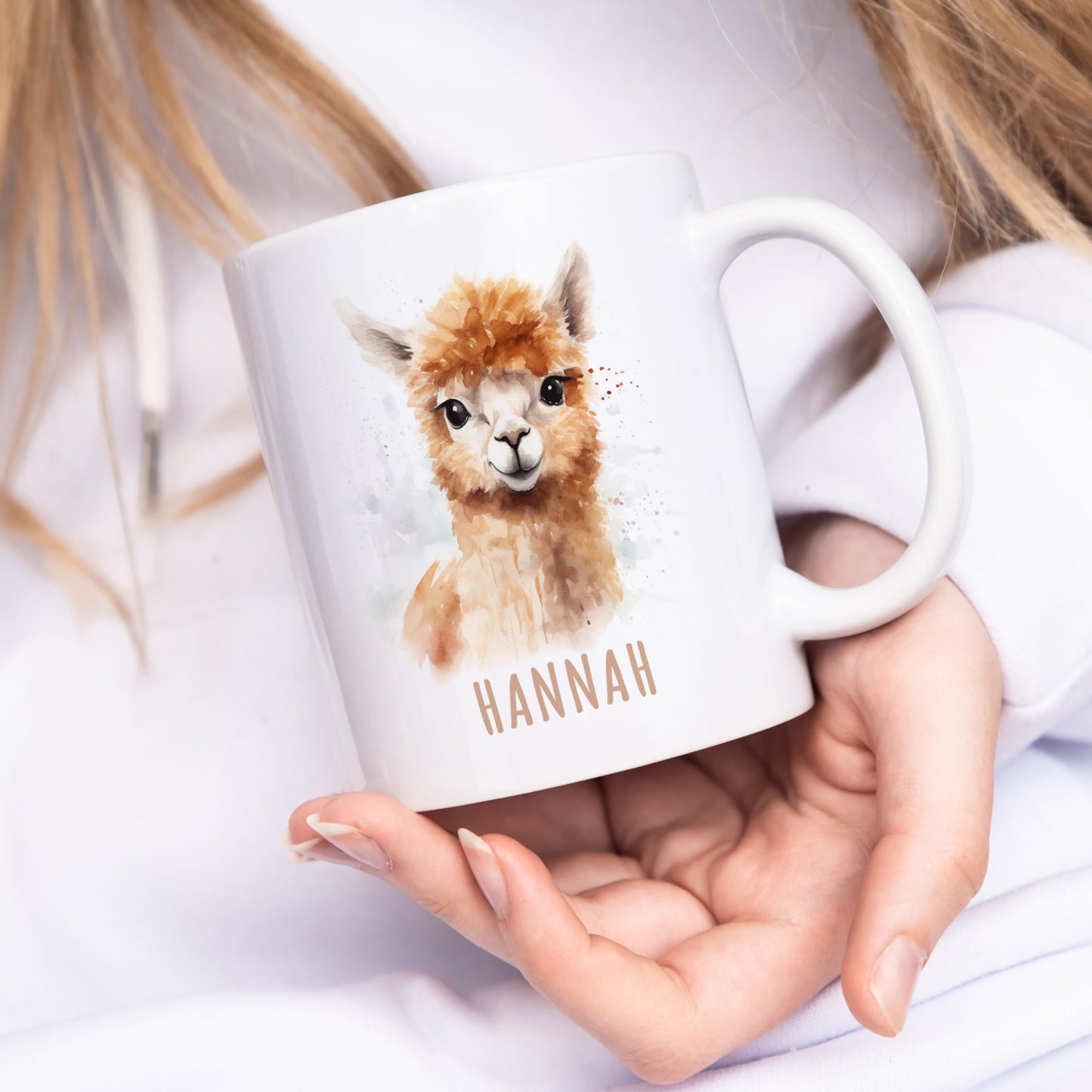 Alpaka Tasse personalisierte Kindertasse mit Namen Alpakatasse Namenstasse süßes Kinder Geschenk für Jungen & Mädchen Kaffeetasse Teetasse aus Keramik 330 ml