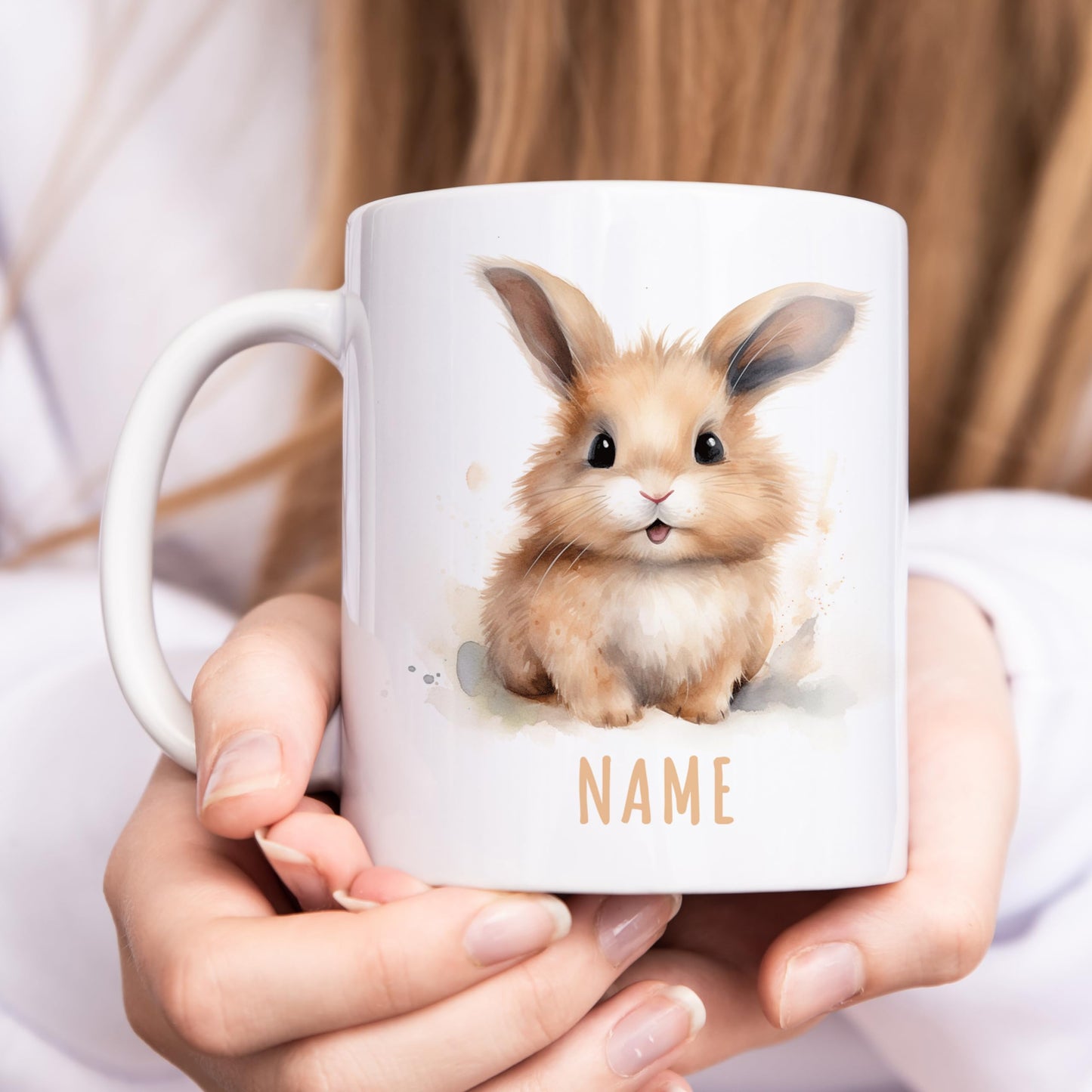 Hase Tasse personalisierte Kindertasse mit Namen Hasentasse Namenstasse süßes Kinder Geschenk für Jungen & Mädchen Kaffeetasse Teetasse aus Keramik 330 ml