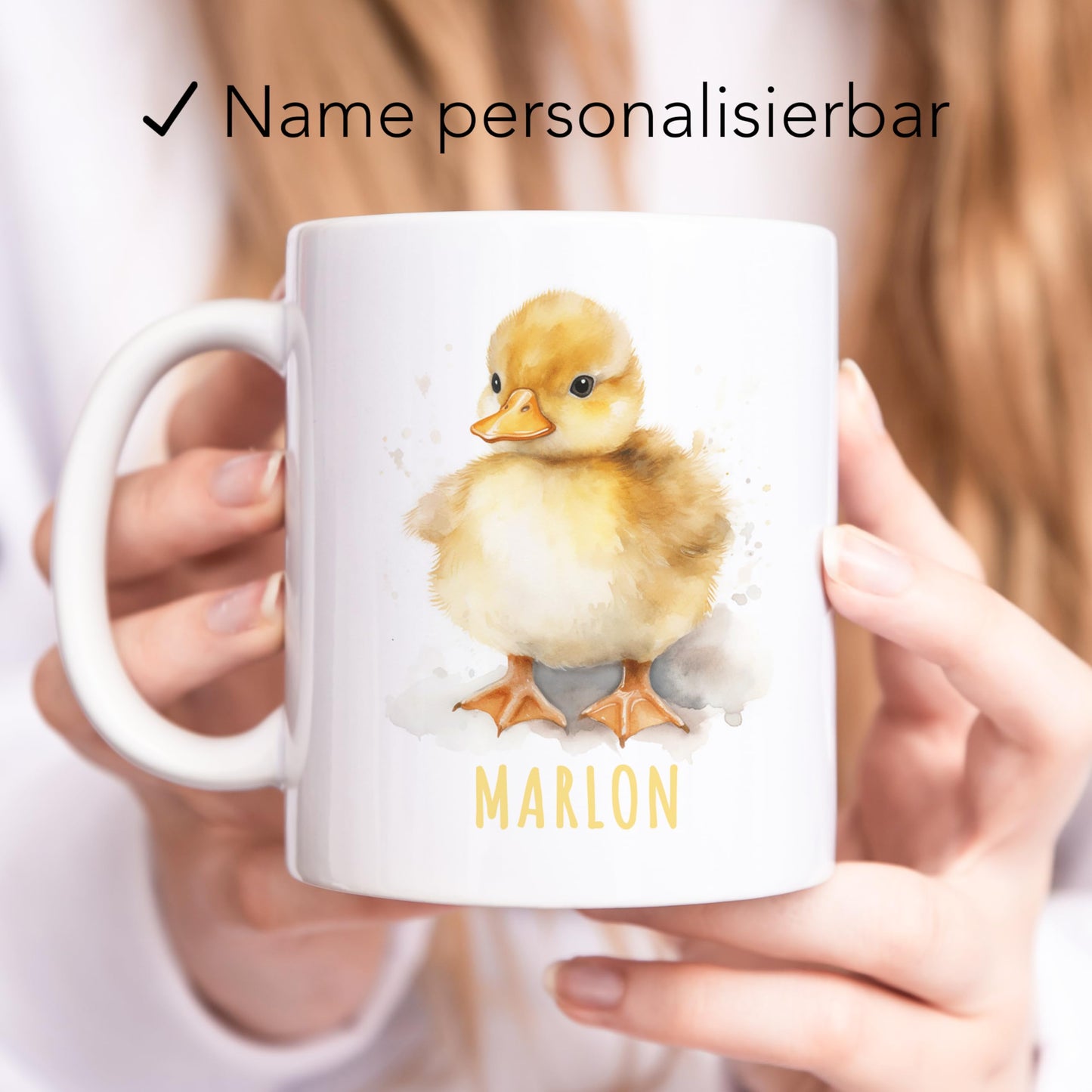 Enten Tasse personalisierte Kindertasse mit Namen Ententasse Namenstasse süßes Kinder Geschenk für Jungen & Mädchen Kaffeetasse Teetasse aus Keramik 330 ml