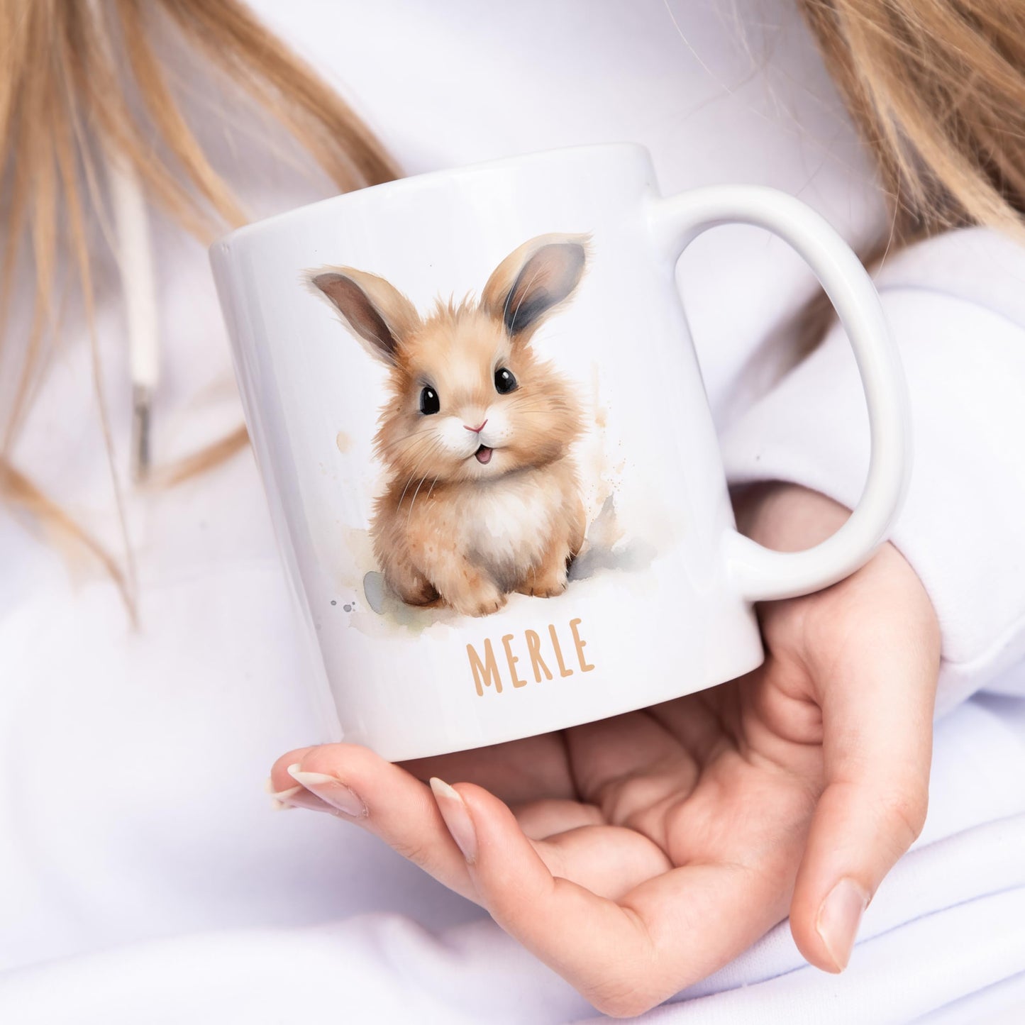 Hase Tasse personalisierte Kindertasse mit Namen Hasentasse Namenstasse süßes Kinder Geschenk für Jungen & Mädchen Kaffeetasse Teetasse aus Keramik 330 ml