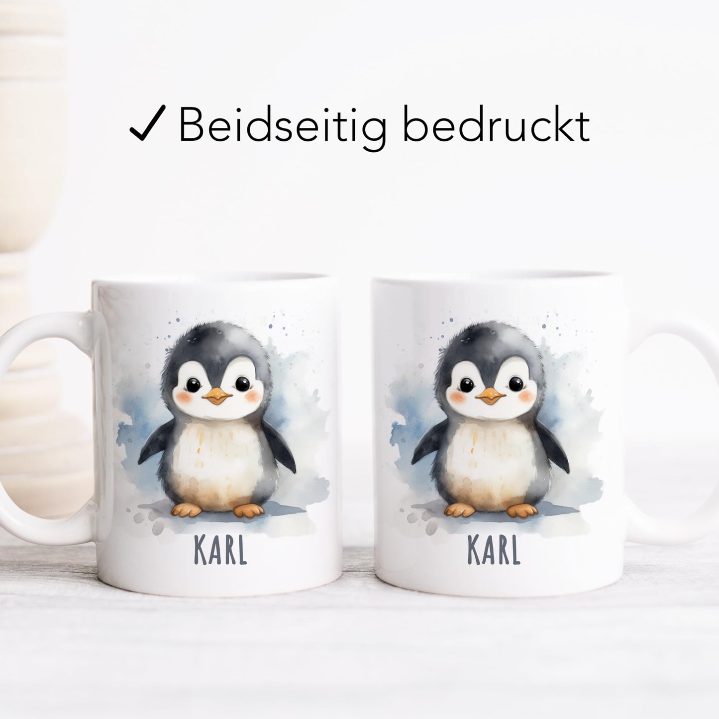 Pinguin Tasse personalisierte Kindertasse mit Namen Pinguintasse Namenstasse süßes Kinder Geschenk für Jungen & Mädchen Kaffeetasse Teetasse aus Keramik 330 ml