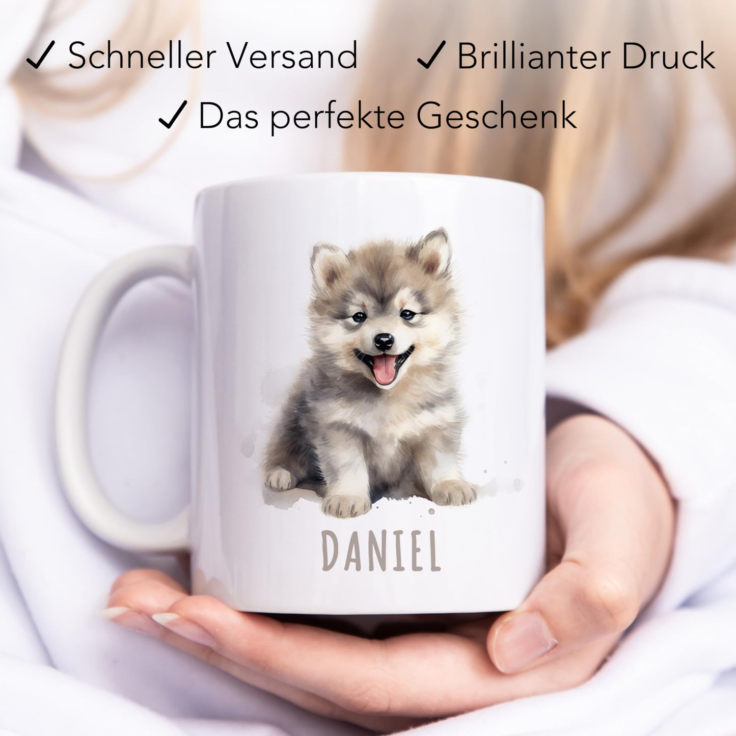 Wolf Tasse personalisierte Kindertasse mit Namen Wolftasse Namenstasse süßes Kinder Geschenk für Jungen & Mädchen Kaffeetasse Teetasse aus Keramik 330 ml