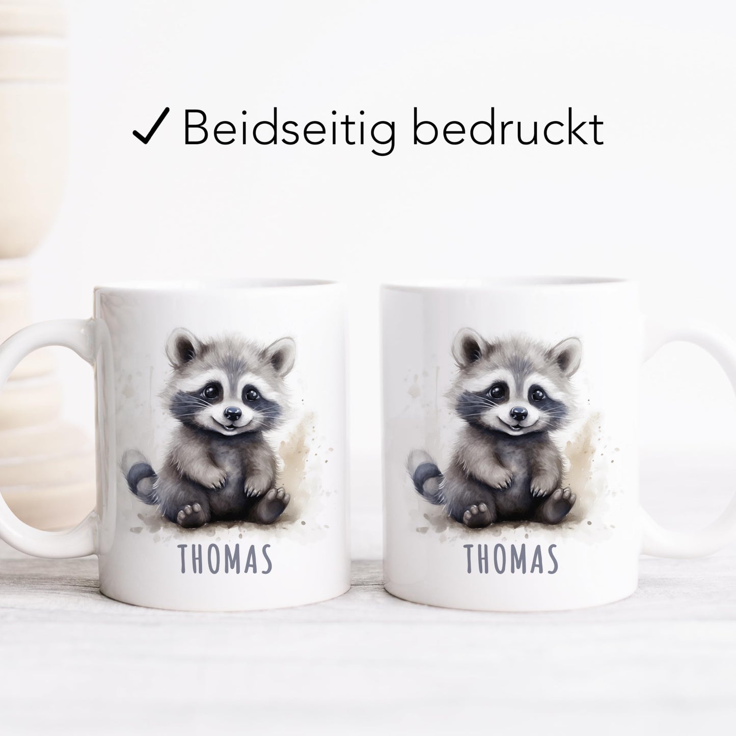 Waschbär Tasse personalisierte Kindertasse mit Namen Waschbärtasse Namenstasse süßes Kinder Geschenk für Jungen & Mädchen Kaffeetasse Teetasse aus Keramik 330 ml (Waschbär)
