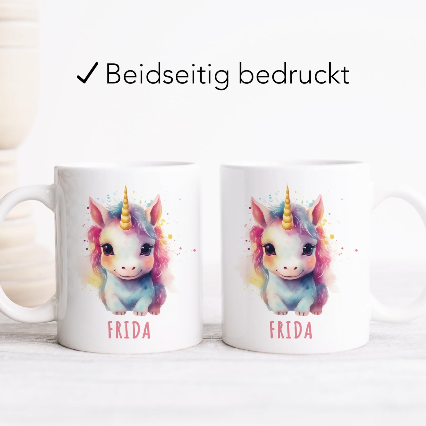Einhorn Tasse personalisierte Kindertasse mit Namen Einhorntasse Namenstasse süßes Kinder Geschenk für Jungen & Mädchen Kaffeetasse Teetasse aus Keramik 330 ml