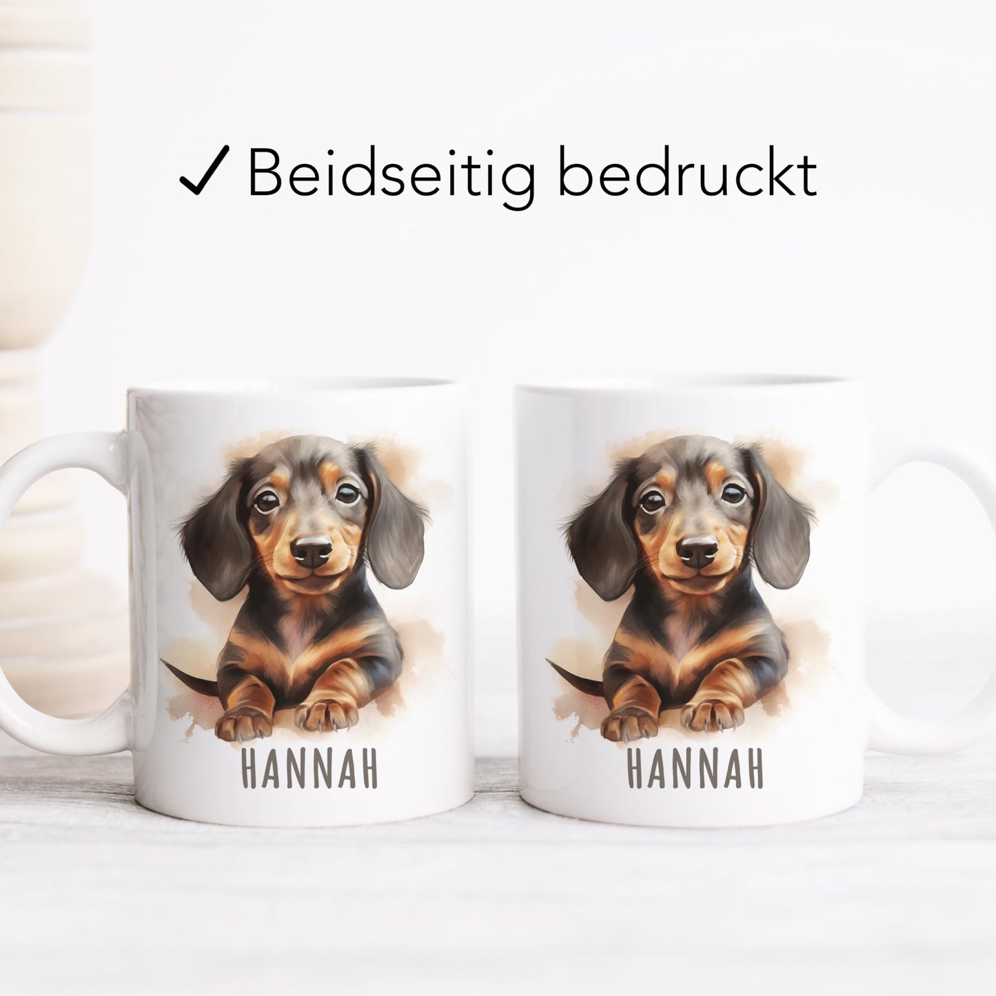 Dackel Tasse Hund personalisierte Kindertasse mit Namen Alpakatasse Namenstasse süßes Kinder Geschenk für Jungen & Mädchen Kaffeetasse Teetasse aus Keramik 330 ml (Dackel)