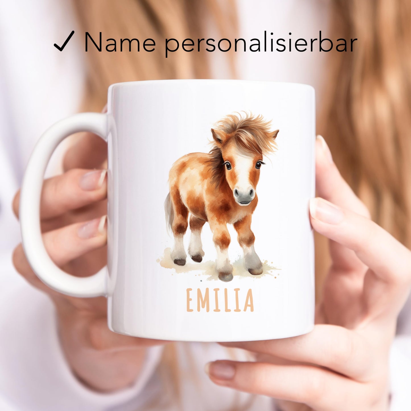Pferd Tasse personalisierte Kindertasse mit Namen Pferdetasse Namenstasse süßes Kinder Geschenk für Jungen & Mädchen Kaffeetasse Teetasse aus Keramik 330 ml