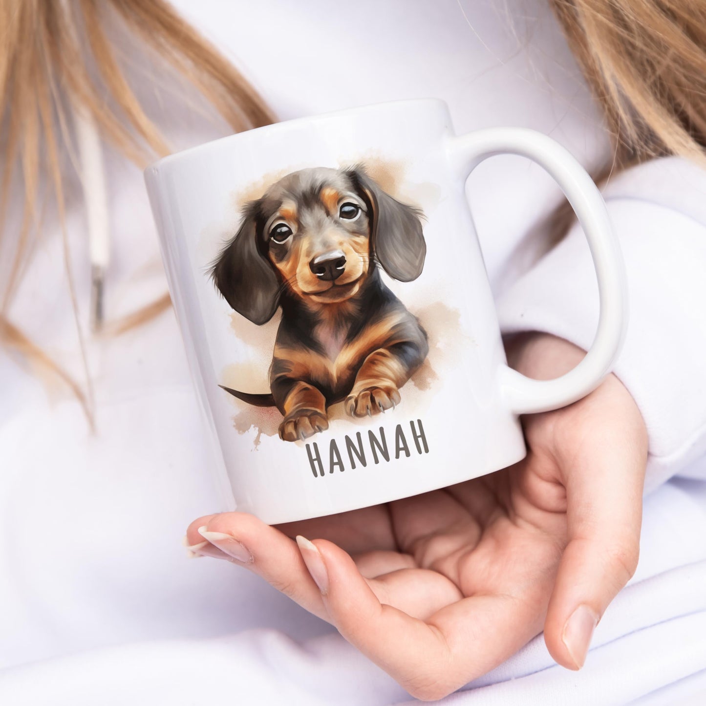 Dackel Tasse Hund personalisierte Kindertasse mit Namen Alpakatasse Namenstasse süßes Kinder Geschenk für Jungen & Mädchen Kaffeetasse Teetasse aus Keramik 330 ml (Dackel)