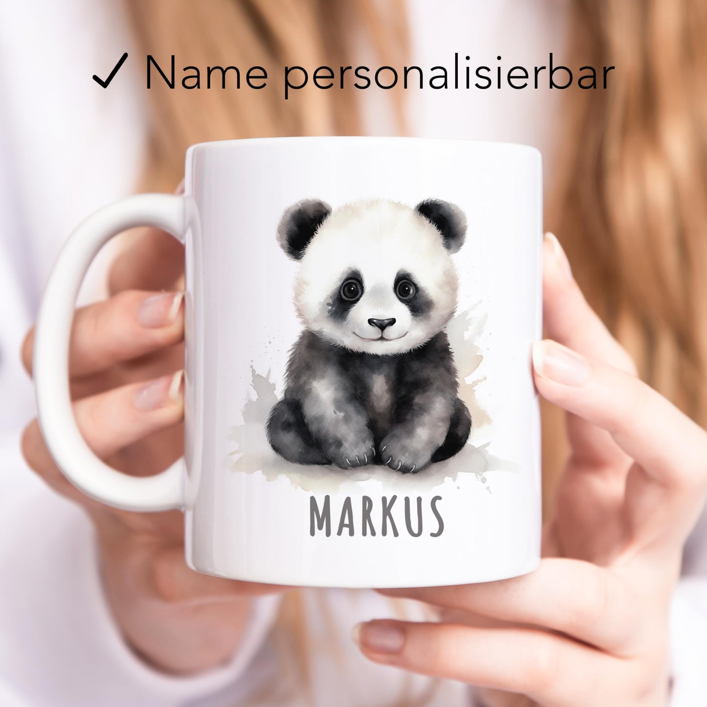 Panda Tasse personalisierte Kindertasse mit Namen Pandatasse Namenstasse süßes Kinder Geschenk für Jungen & Mädchen Kaffeetasse Teetasse aus Keramik 330 ml