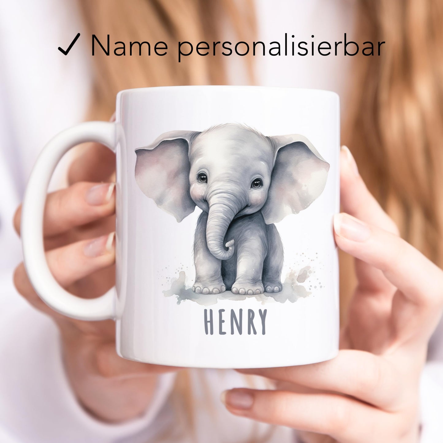 Elefant Tasse personalisierte Kindertasse mit Namen Elefantentasse Namenstasse süßes Kinder Geschenk für Jungen & Mädchen Kaffeetasse Teetasse aus Keramik 330 ml (Elefant)