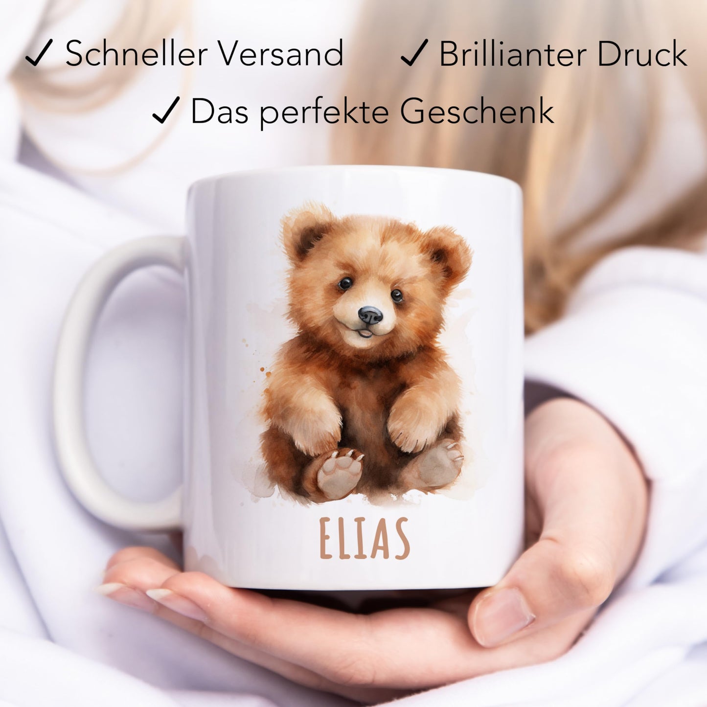 Bärchen Tasse Bär personalisierte Kindertasse mit Namen Bärentasse Namenstasse süßes Kinder Geschenk für Jungen & Mädchen Kaffeetasse Teetasse aus Keramik 330 ml (Bär)