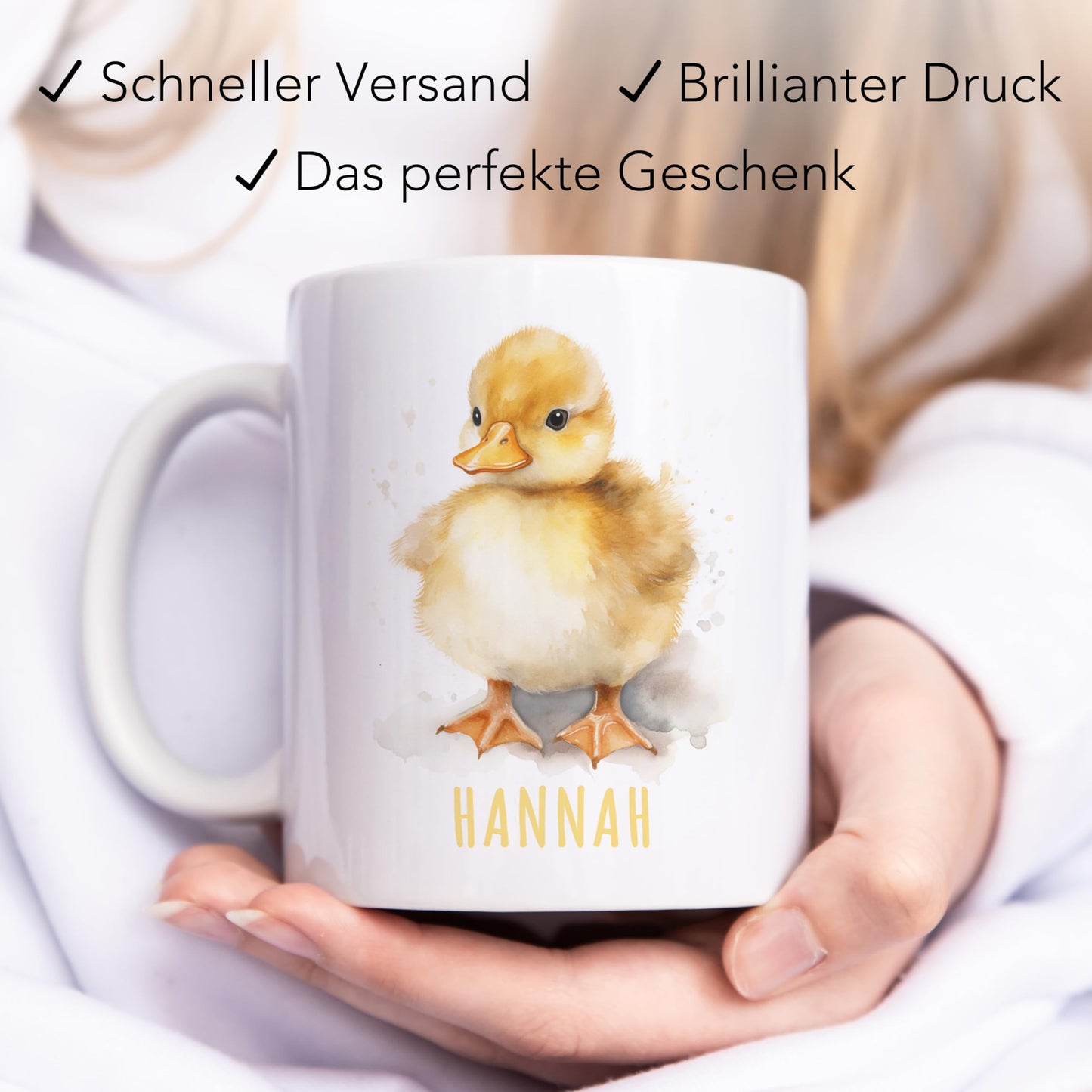 Enten Tasse personalisierte Kindertasse mit Namen Ententasse Namenstasse süßes Kinder Geschenk für Jungen & Mädchen Kaffeetasse Teetasse aus Keramik 330 ml