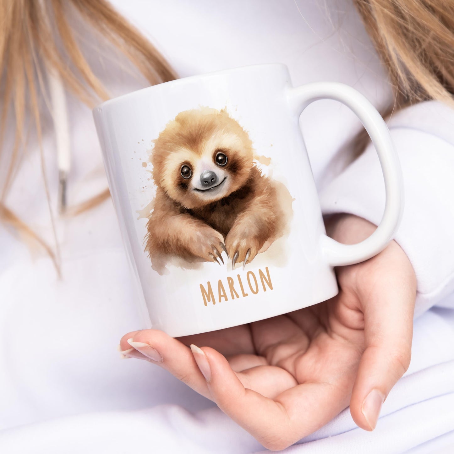 Faultier Tasse personalisierte Kindertasse mit Namen Faultiertasse Namenstasse süßes Kinder Geschenk für Jungen & Mädchen Kaffeetasse Teetasse aus Keramik 330 ml