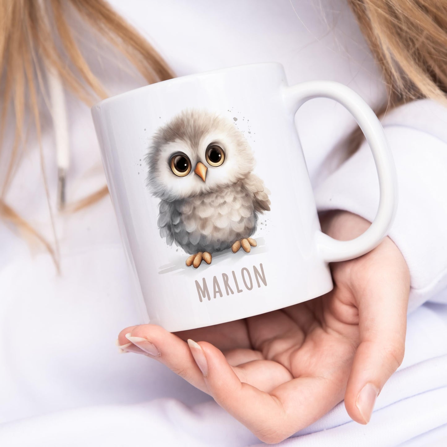 Eule Tasse personalisierte Kindertasse mit Namen Euletasse Namenstasse süßes Kinder Geschenk für Jungen & Mädchen Kaffeetasse Teetasse aus Keramik 330 ml