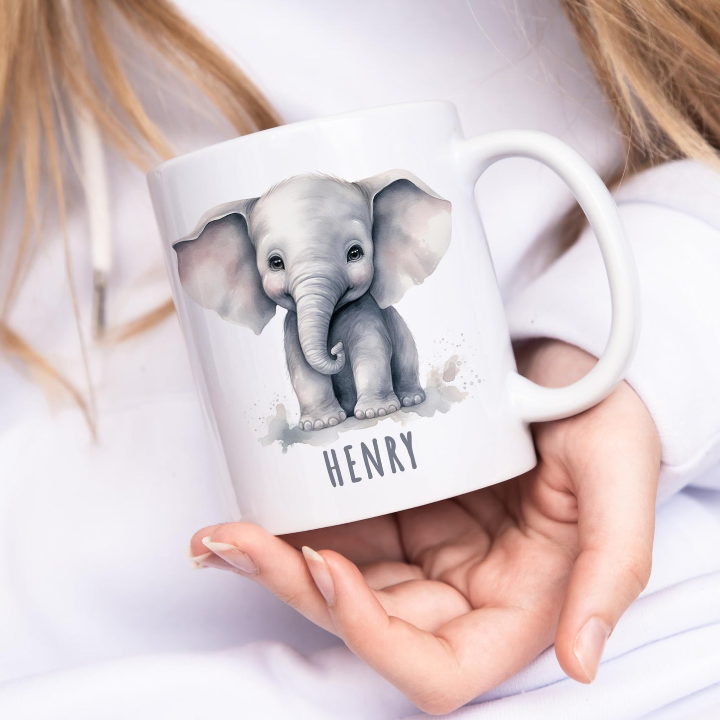 Elefant Tasse personalisierte Kindertasse mit Namen Elefantentasse Namenstasse süßes Kinder Geschenk für Jungen & Mädchen Kaffeetasse Teetasse aus Keramik 330 ml (Elefant)