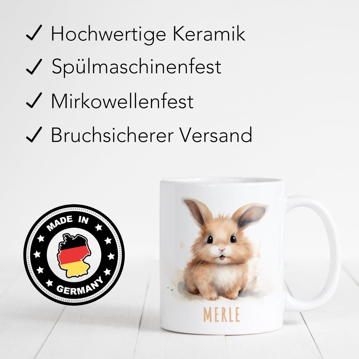 Hase Tasse personalisierte Kindertasse mit Namen Hasentasse Namenstasse süßes Kinder Geschenk für Jungen & Mädchen Kaffeetasse Teetasse aus Keramik 330 ml