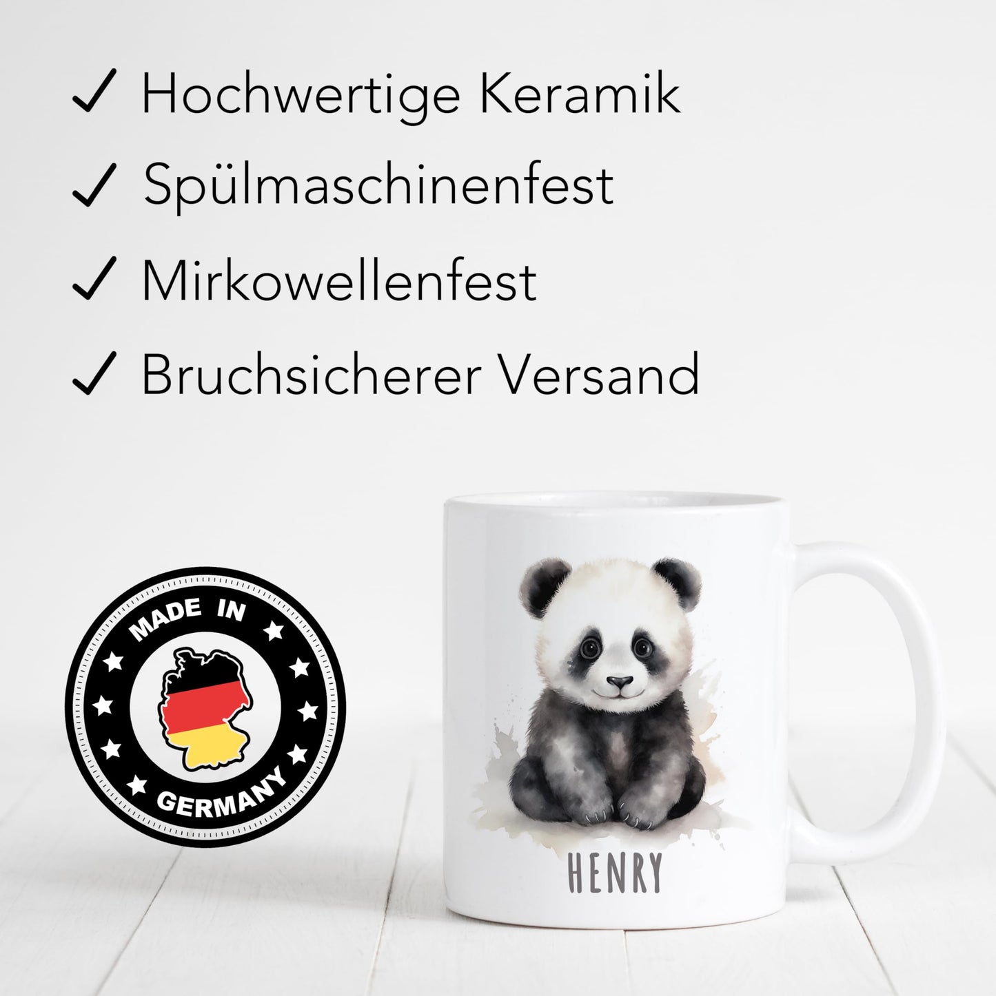Panda Tasse personalisierte Kindertasse mit Namen Pandatasse Namenstasse süßes Kinder Geschenk für Jungen & Mädchen Kaffeetasse Teetasse aus Keramik 330 ml
