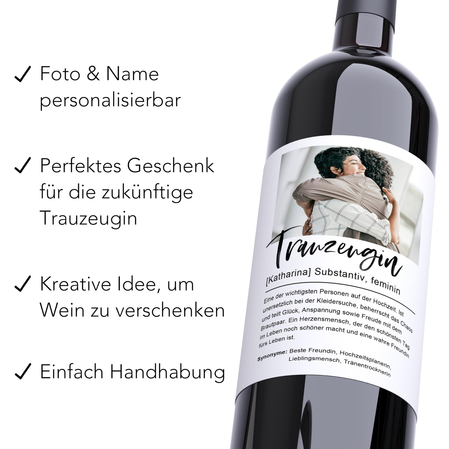 Trauzeugen fragen Flaschenetikett personalisiert Willst du meine Trauzeugin sein Geschenk Wein Etiketten Weinetiketten selbstklebend 10x12 cm (2 Stk.)