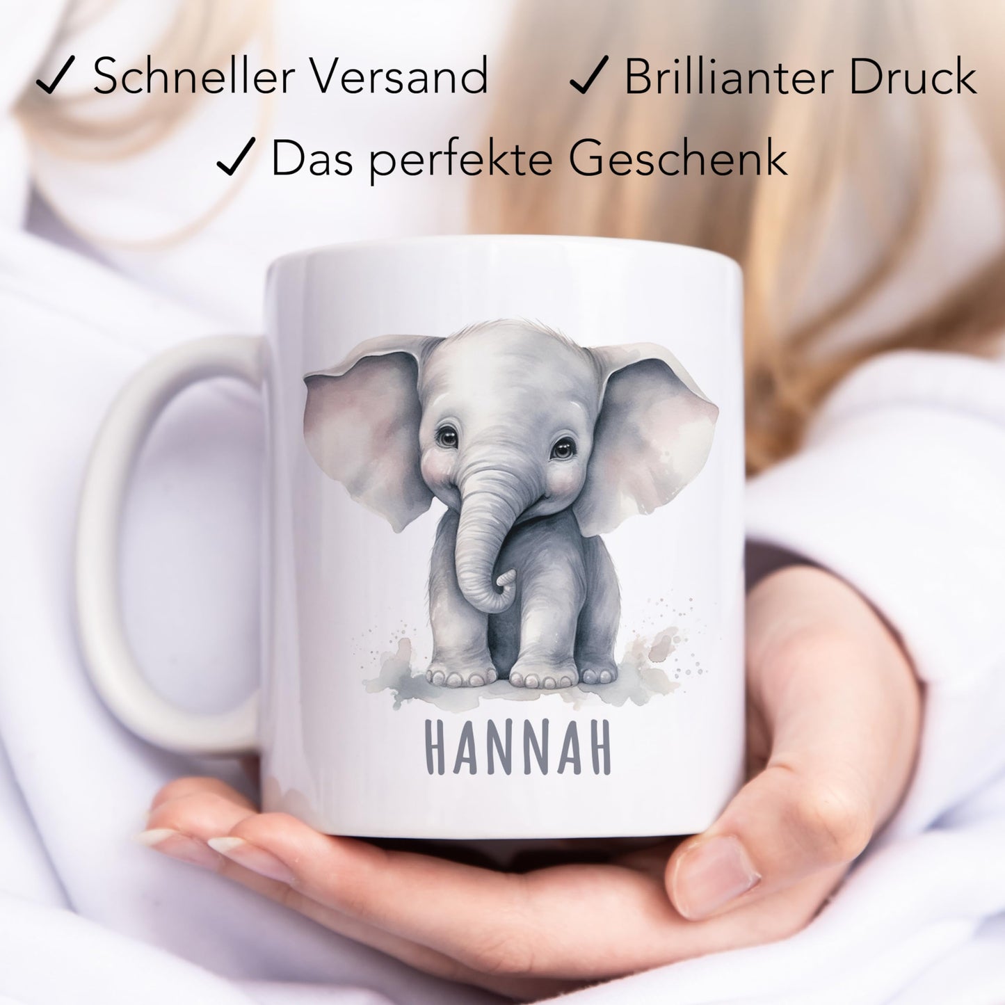 Elefant Tasse personalisierte Kindertasse mit Namen Elefantentasse Namenstasse süßes Kinder Geschenk für Jungen & Mädchen Kaffeetasse Teetasse aus Keramik 330 ml (Elefant)