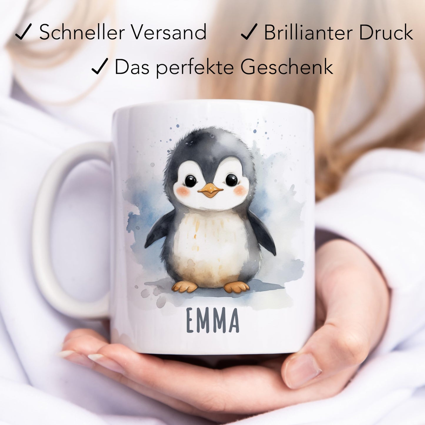 Pinguin Tasse personalisierte Kindertasse mit Namen Pinguintasse Namenstasse süßes Kinder Geschenk für Jungen & Mädchen Kaffeetasse Teetasse aus Keramik 330 ml