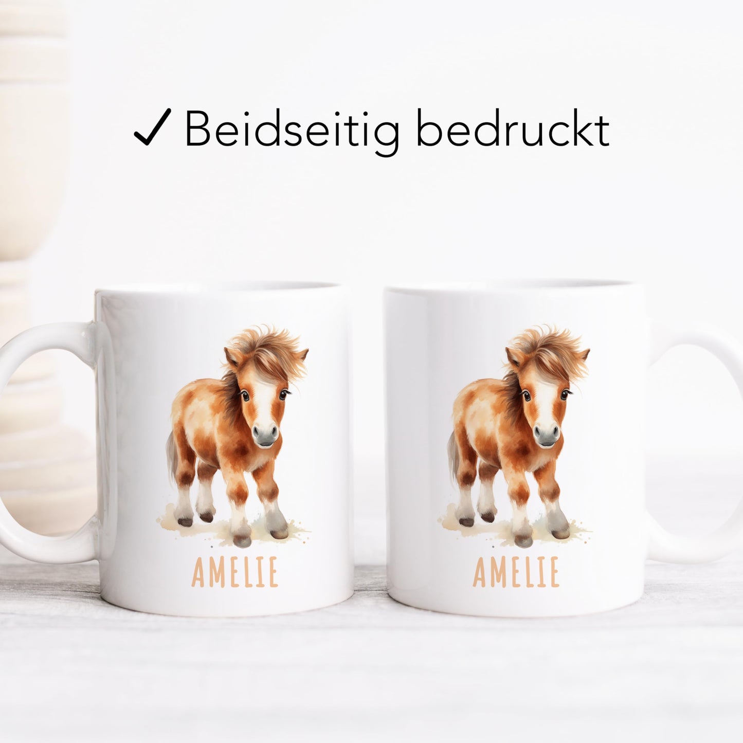 Pferd Tasse personalisierte Kindertasse mit Namen Pferdetasse Namenstasse süßes Kinder Geschenk für Jungen & Mädchen Kaffeetasse Teetasse aus Keramik 330 ml