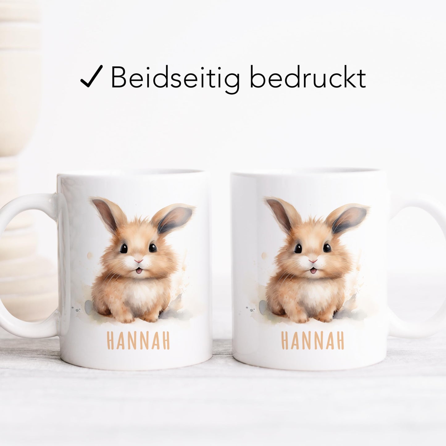 Hase Tasse personalisierte Kindertasse mit Namen Hasentasse Namenstasse süßes Kinder Geschenk für Jungen & Mädchen Kaffeetasse Teetasse aus Keramik 330 ml