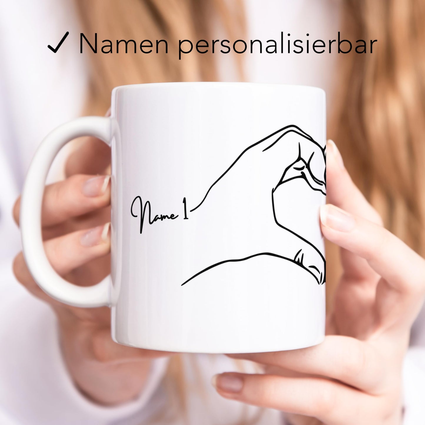 Partnertassen für Paare Hand in Hand personalisiert Tassen 2er Set Partner Geschenk Hände Pärchen Hochzeitsgeschenk Verlobungsgeschenk Kaffeetassen aus Keramik 330 ml