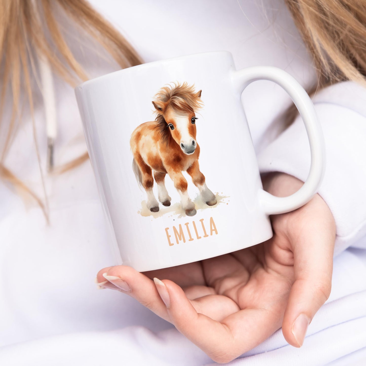 Pferd Tasse personalisierte Kindertasse mit Namen Pferdetasse Namenstasse süßes Kinder Geschenk für Jungen & Mädchen Kaffeetasse Teetasse aus Keramik 330 ml