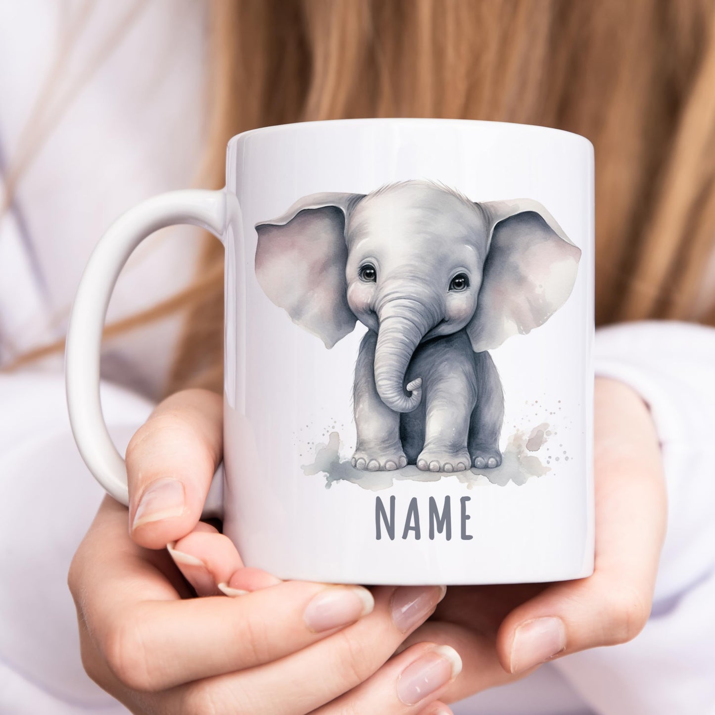 Elefant Tasse personalisierte Kindertasse mit Namen Elefantentasse Namenstasse süßes Kinder Geschenk für Jungen & Mädchen Kaffeetasse Teetasse aus Keramik 330 ml (Elefant)