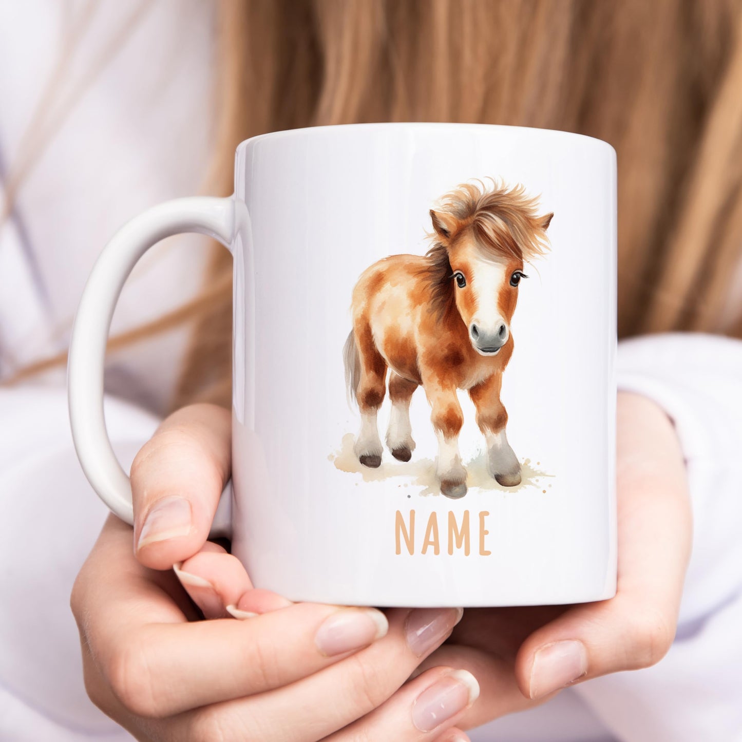 Pferd Tasse personalisierte Kindertasse mit Namen Pferdetasse Namenstasse süßes Kinder Geschenk für Jungen & Mädchen Kaffeetasse Teetasse aus Keramik 330 ml