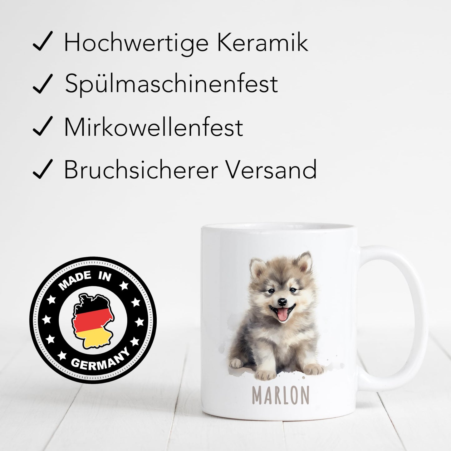 Wolf Tasse personalisierte Kindertasse mit Namen Wolftasse Namenstasse süßes Kinder Geschenk für Jungen & Mädchen Kaffeetasse Teetasse aus Keramik 330 ml