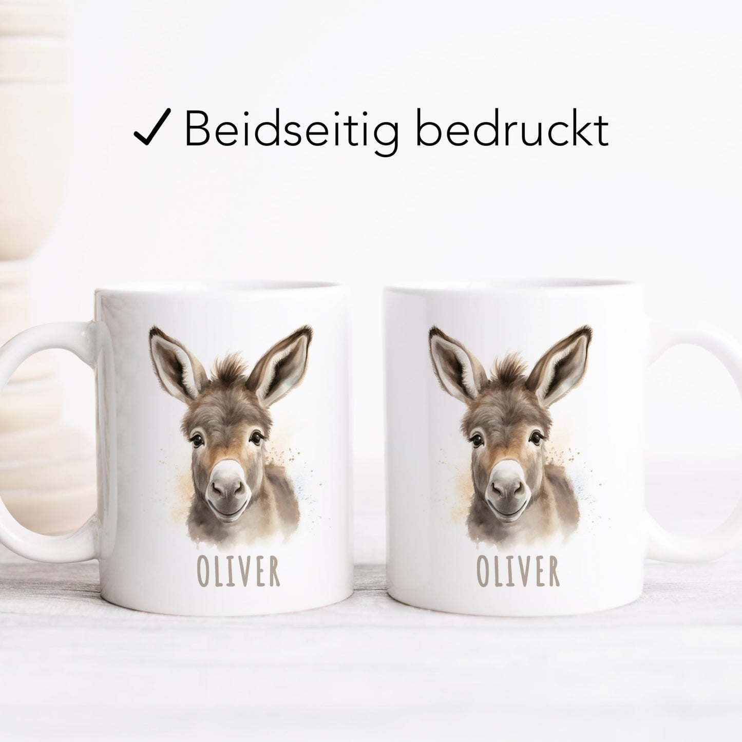 Esel Tasse personalisierte Kindertasse mit Namen Eseltasse Namenstasse süßes Kinder Geschenk für Jungen & Mädchen Kaffeetasse Teetasse aus Keramik 330 ml