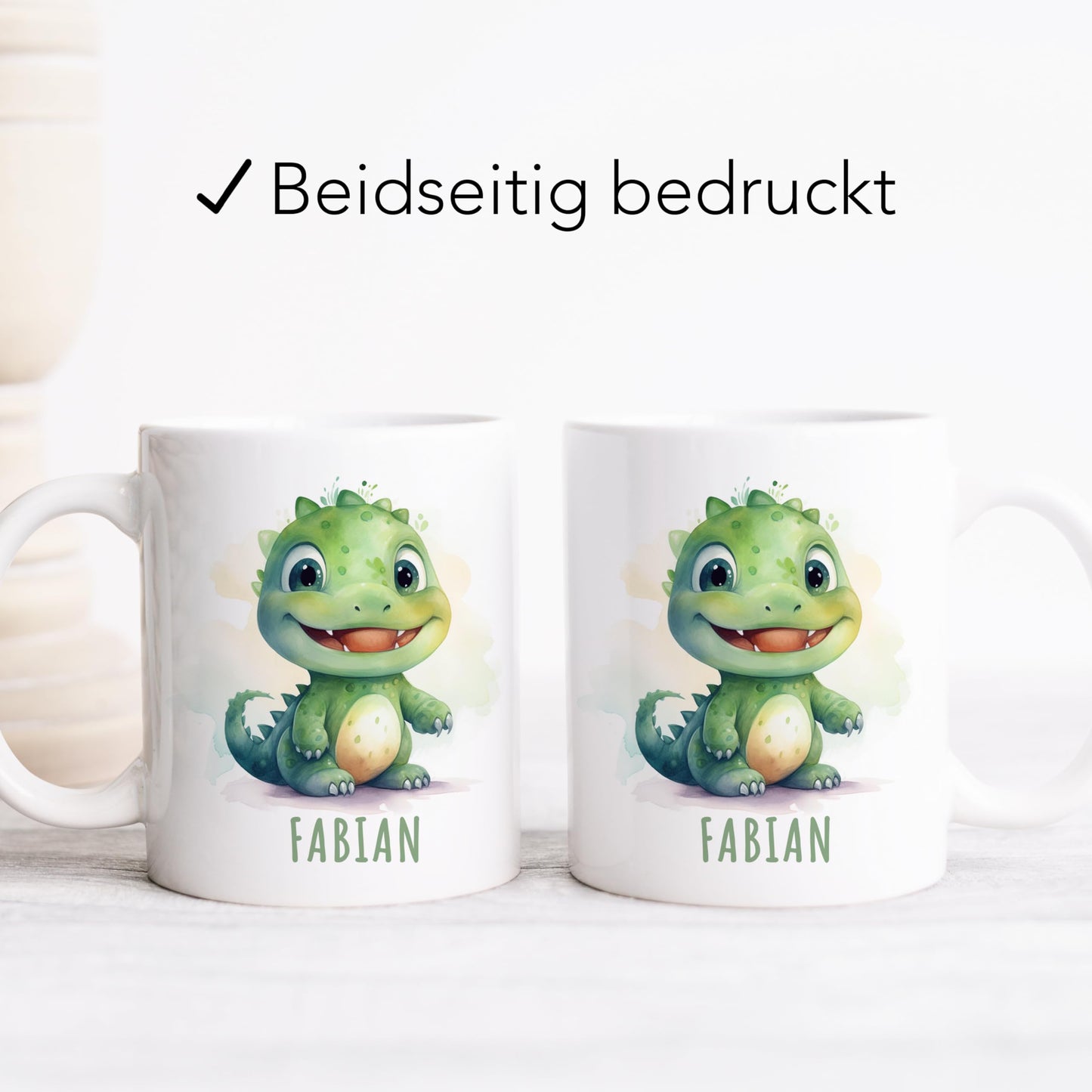 Dino Tasse personalisierte Kindertasse mit Namen Dinotasse Dinosaurier Namenstasse süßes Kinder Geschenk für Jungen & Mädchen Kaffeetasse Teetasse aus Keramik 330 ml
