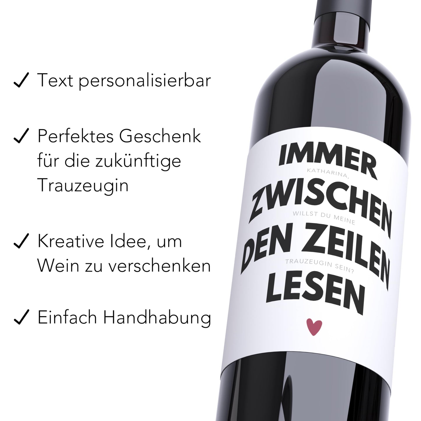 Trauzeugin fragen Flaschenetikett personalisiert Willst du meine Trauzeugin sein Geschenk lustige Wein Etiketten Weinetiketten selbstklebend 2 Stk. | 10x12 cm