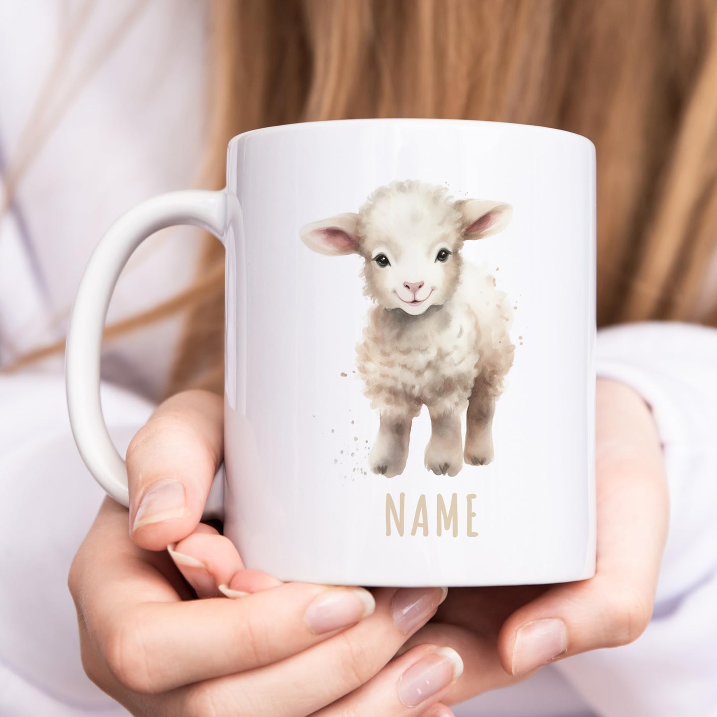 Schaf Tasse personalisierte Kindertasse mit Namen Schaftasse Namenstasse süßes Kinder Geschenk für Jungen & Mädchen Kaffeetasse Teetasse aus Keramik 330 ml
