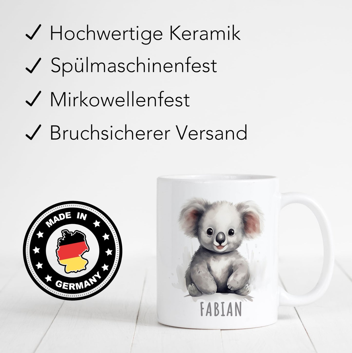 Koala Tasse personalisierte Kindertasse mit Namen Koalatasse Namenstasse süßes Kinder Geschenk für Jungen & Mädchen Kaffeetasse Teetasse aus Keramik 330 ml