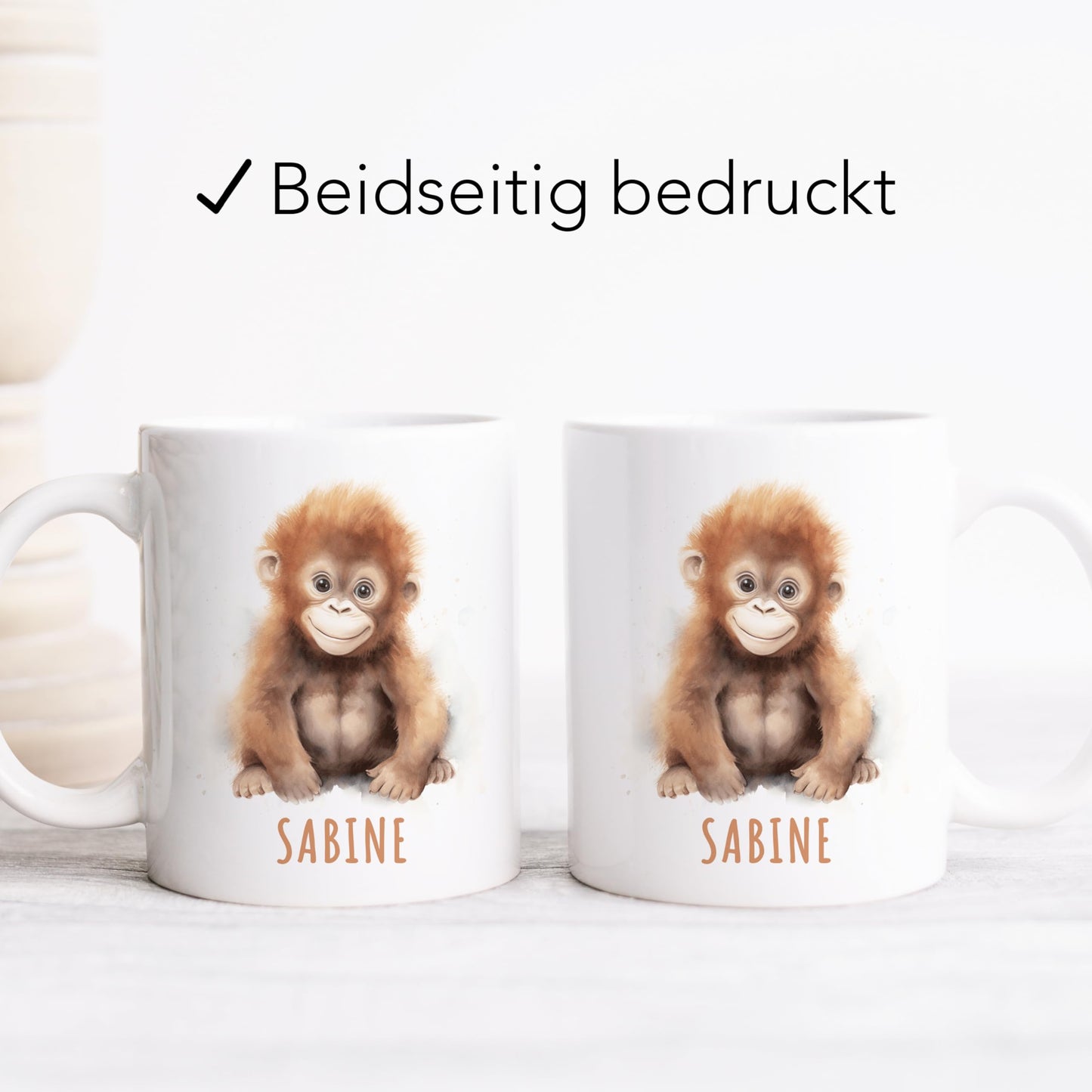 Affe Tasse personalisierte Kindertasse mit Namen Affentasse Namenstasse süßes Kinder Geschenk für Jungen & Mädchen Kaffeetasse Teetasse aus Keramik 330 ml