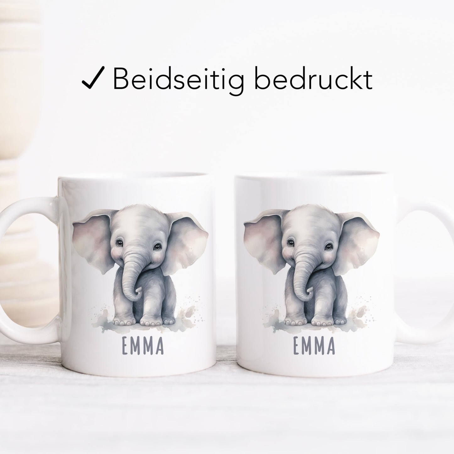 Elefant Tasse personalisierte Kindertasse mit Namen Elefantentasse Namenstasse süßes Kinder Geschenk für Jungen & Mädchen Kaffeetasse Teetasse aus Keramik 330 ml (Elefant)