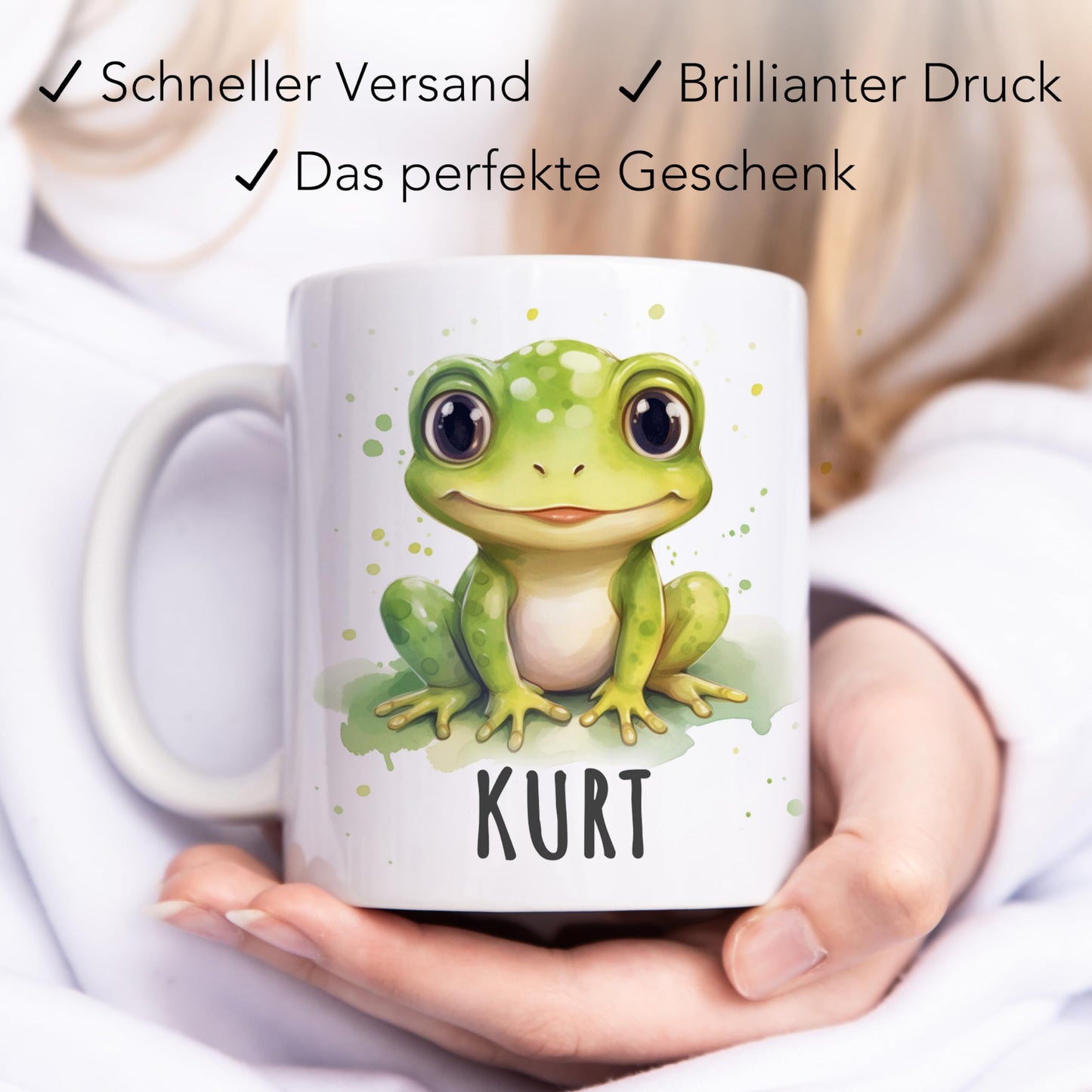 Frosch Tasse personalisierte Kindertasse mit Namen Froschtasse Namenstasse süßes Kinder Geschenk für Jungen & Mädchen Kaffeetasse Teetasse aus Keramik 330 ml