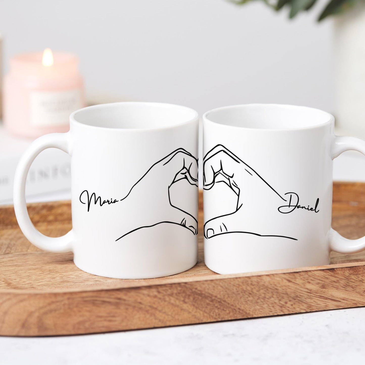 Partnertassen für Paare Hand in Hand personalisiert Tassen 2er Set Partner Geschenk Hände Pärchen Hochzeitsgeschenk Verlobungsgeschenk Kaffeetassen aus Keramik 330 ml