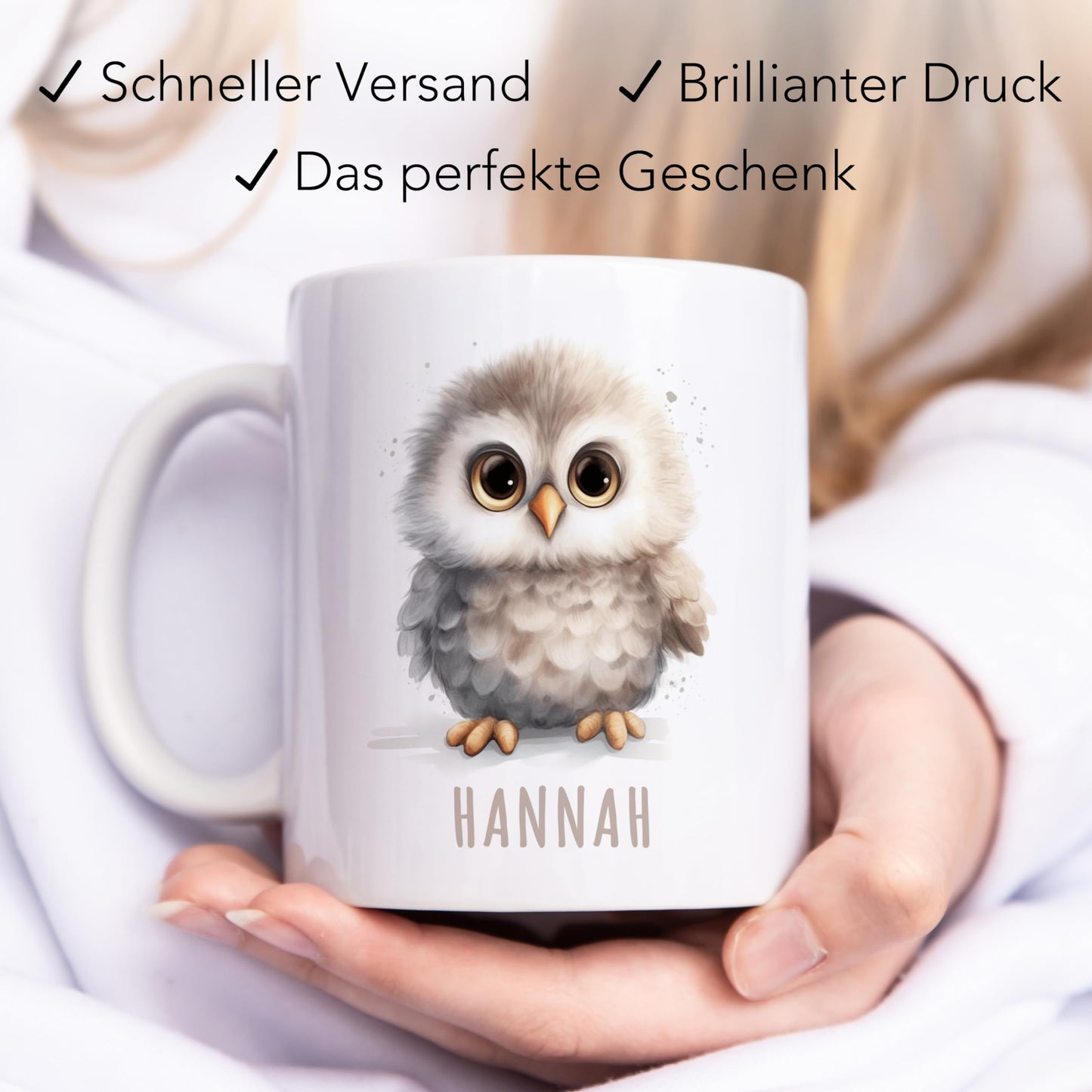 Eule Tasse personalisierte Kindertasse mit Namen Euletasse Namenstasse süßes Kinder Geschenk für Jungen & Mädchen Kaffeetasse Teetasse aus Keramik 330 ml